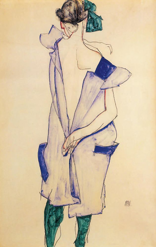 Standing Girl in Blue Dress and Green Stockings 1913 art print by Egon Schiele for $57.95 CAD