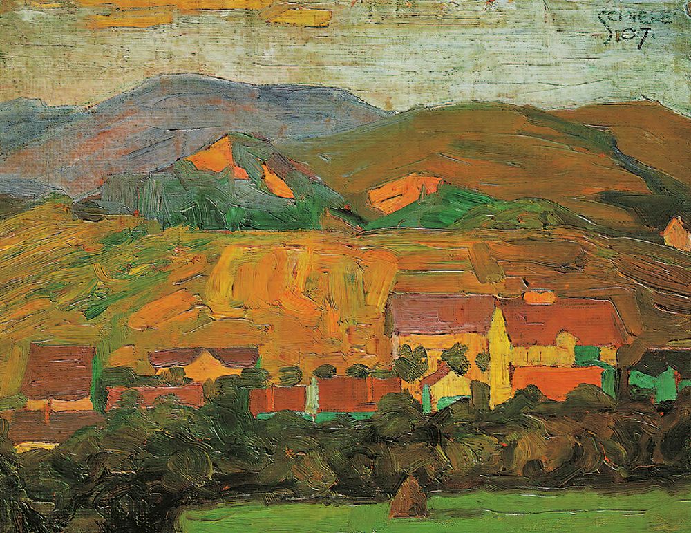 Village with Mountains 1907 art print by Egon Schiele for $57.95 CAD