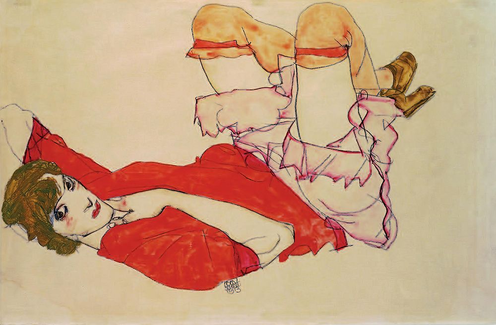 Wally in Red Blouse and Raised Knees 1913 art print by Egon Schiele for $57.95 CAD