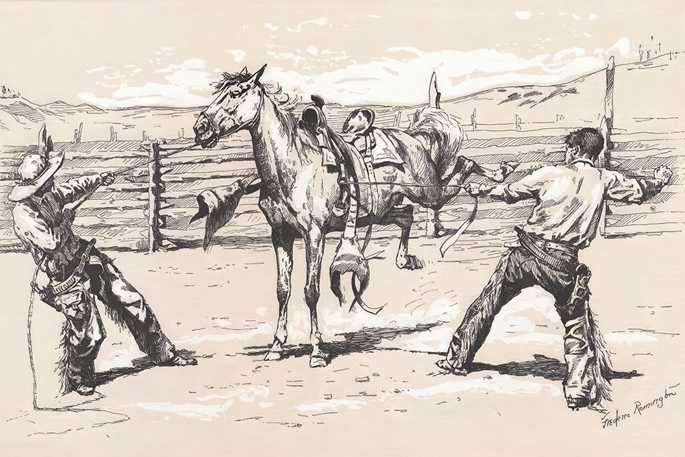 Bronco Busters Saddling art print by Frederic Remington for $57.95 CAD
