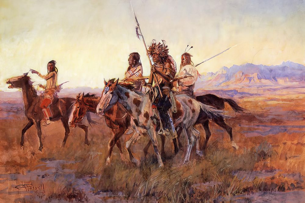 Four Mounted Indians 1914 art print by Charles Marion Russell for $57.95 CAD