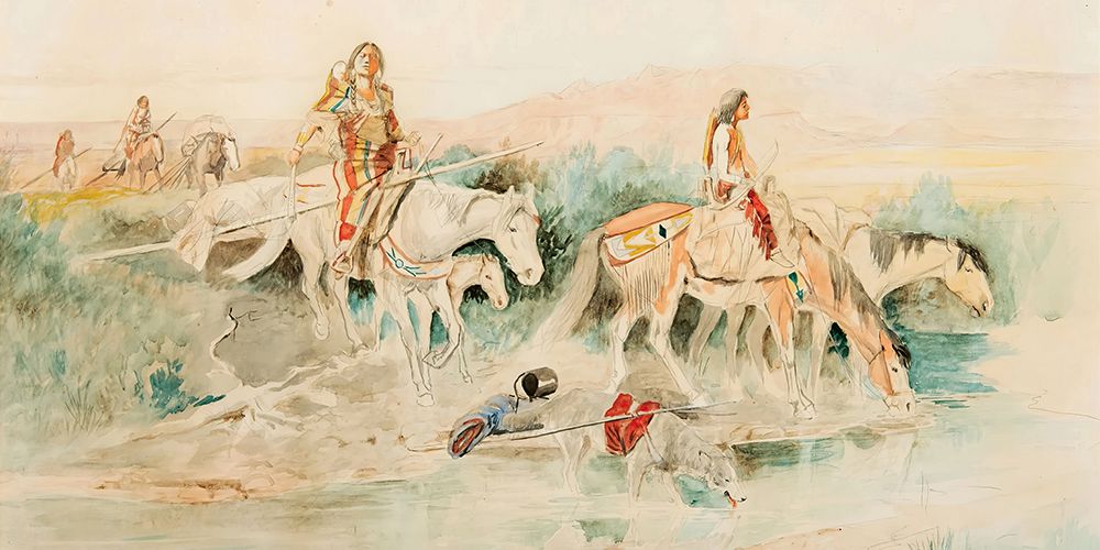 Indian Women Crossing Stream 1894 art print by Charles Marion Russell for $57.95 CAD