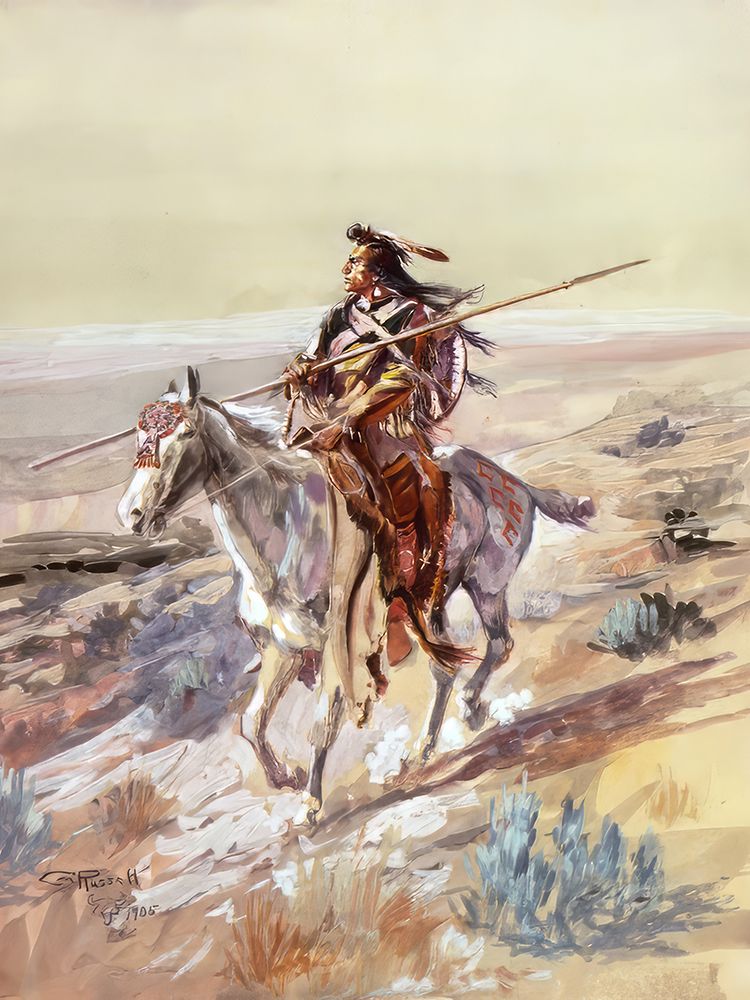 Indian with Spear 1905 art print by Charles Marion Russell for $57.95 CAD