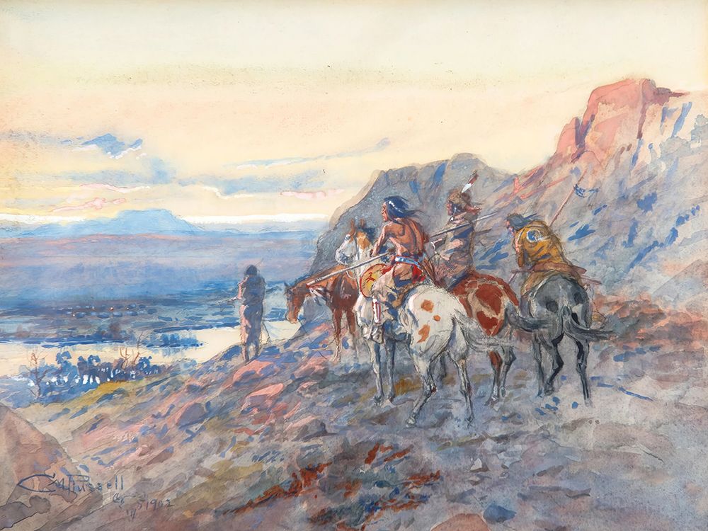 Planning the Attack, The Wagon Train 1902 art print by Charles Marion Russell for $57.95 CAD