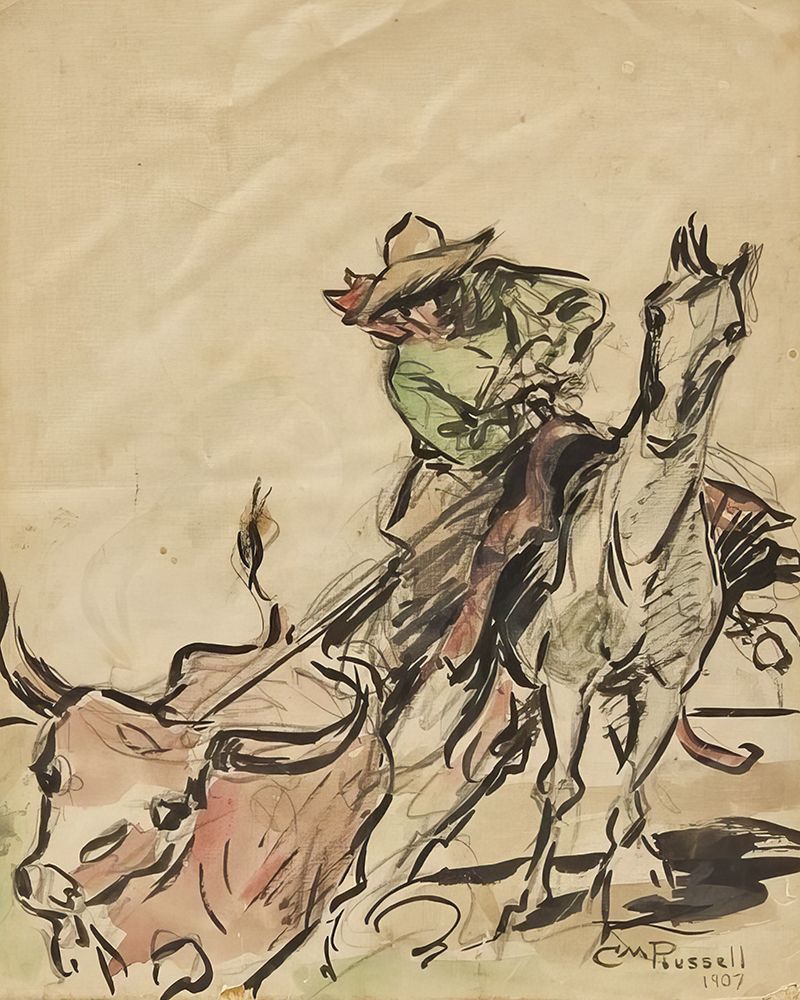 Western watercolor scene, 1907 art print by Charles Marion Russell for $57.95 CAD