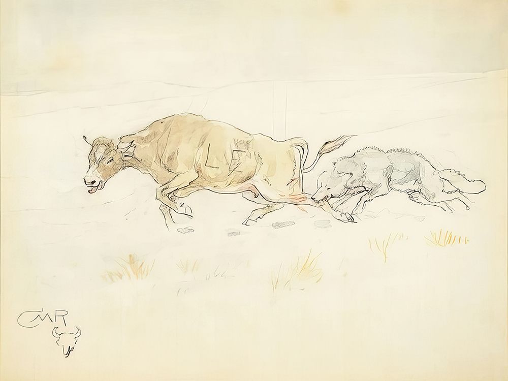 Wolf and Bull art print by Charles Marion Russell for $57.95 CAD
