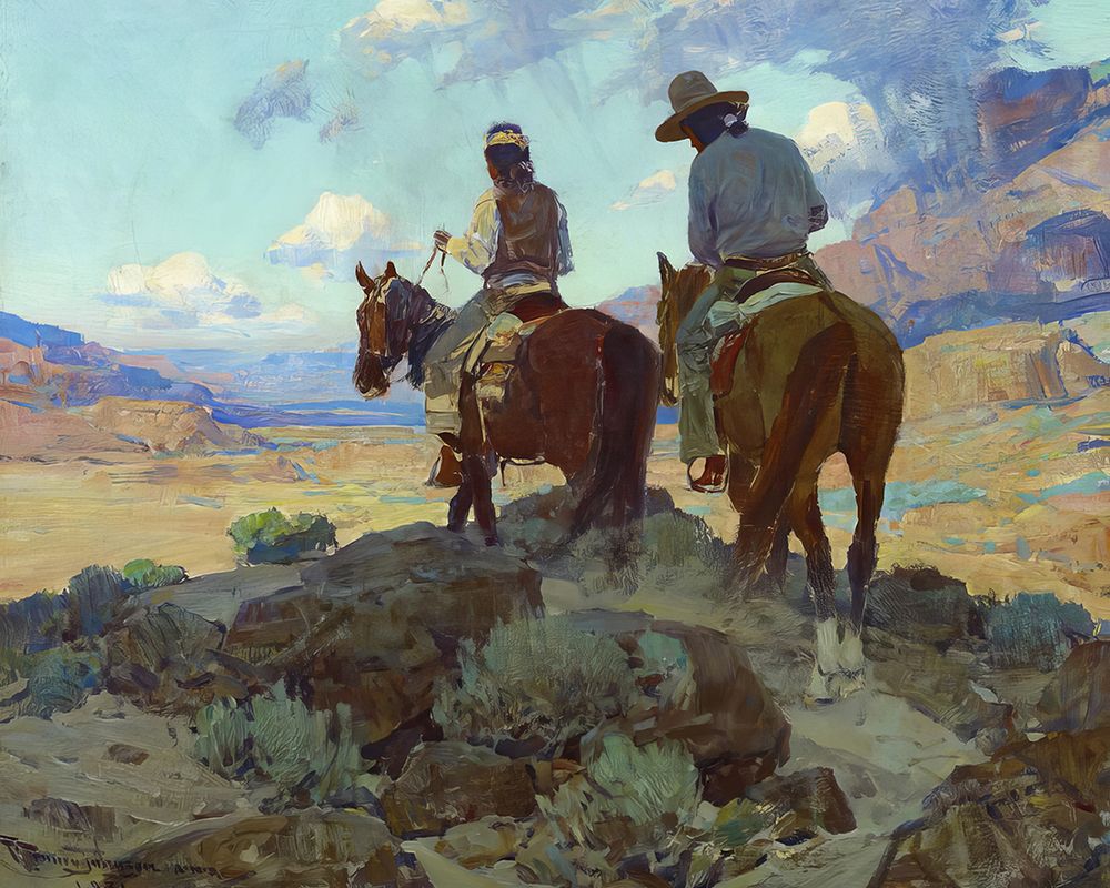 Navajos on Horseback|Through the Desert art print by Frank Tenney Johnson for $57.95 CAD
