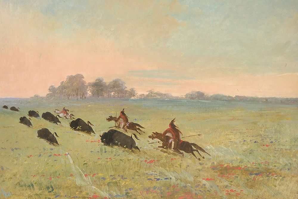 Comanche Indians Chasing Buffalo art print by George Catlin for $57.95 CAD