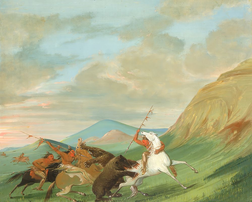 Grizzly Bears Attacking Indians on Horseback art print by George Catlin for $57.95 CAD