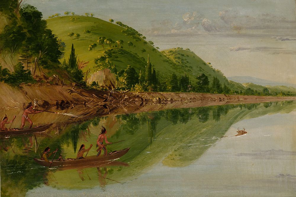 View on the St. Peters River|Sioux Indians Pursuing a Stag in their Canoes art print by George Catlin for $57.95 CAD