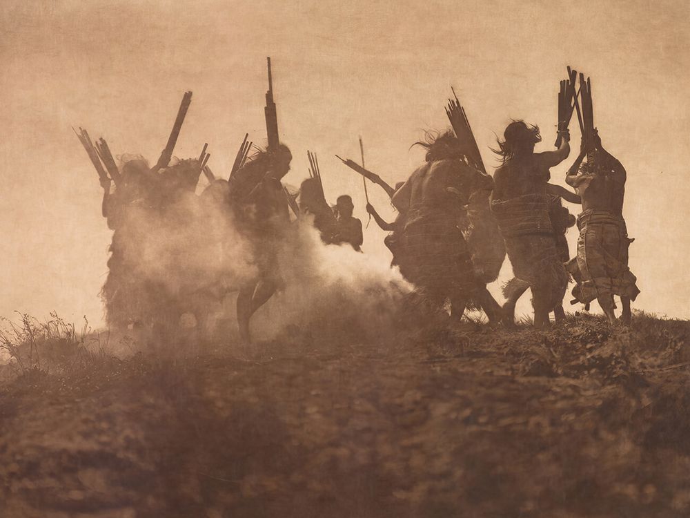 Dancing to Restore an Eclipsed Moon - Qagyuhl 1914 art print by Edward S Curtis for $57.95 CAD