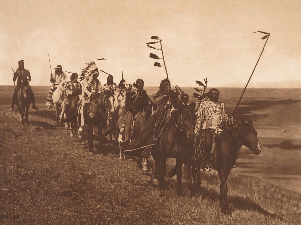 On the War Path - Atsina 1908 art print by Edward S Curtis for $57.95 CAD
