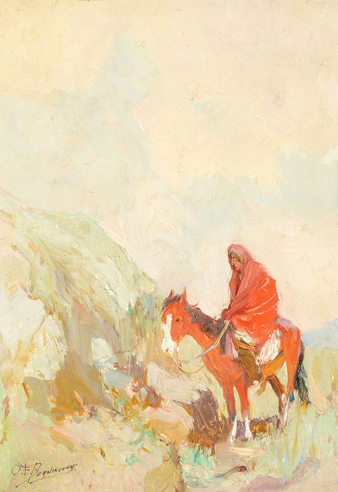 Indian on Horseback art print by Oscar Edmund Berninghaus for $57.95 CAD
