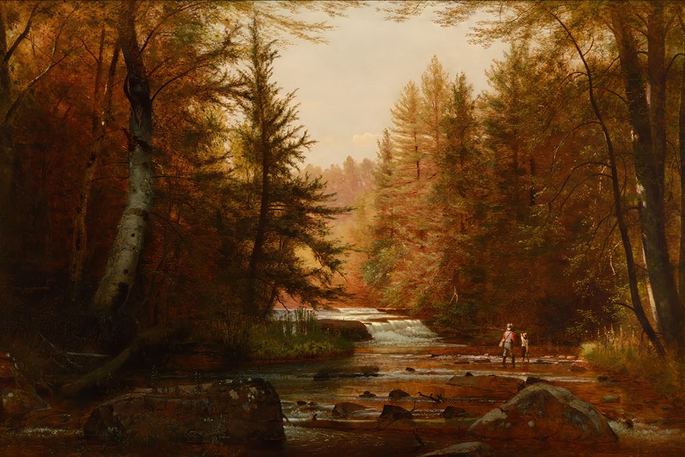 Fisherman in a Wooded Landscape art print by Worthington T Whittredge for $57.95 CAD
