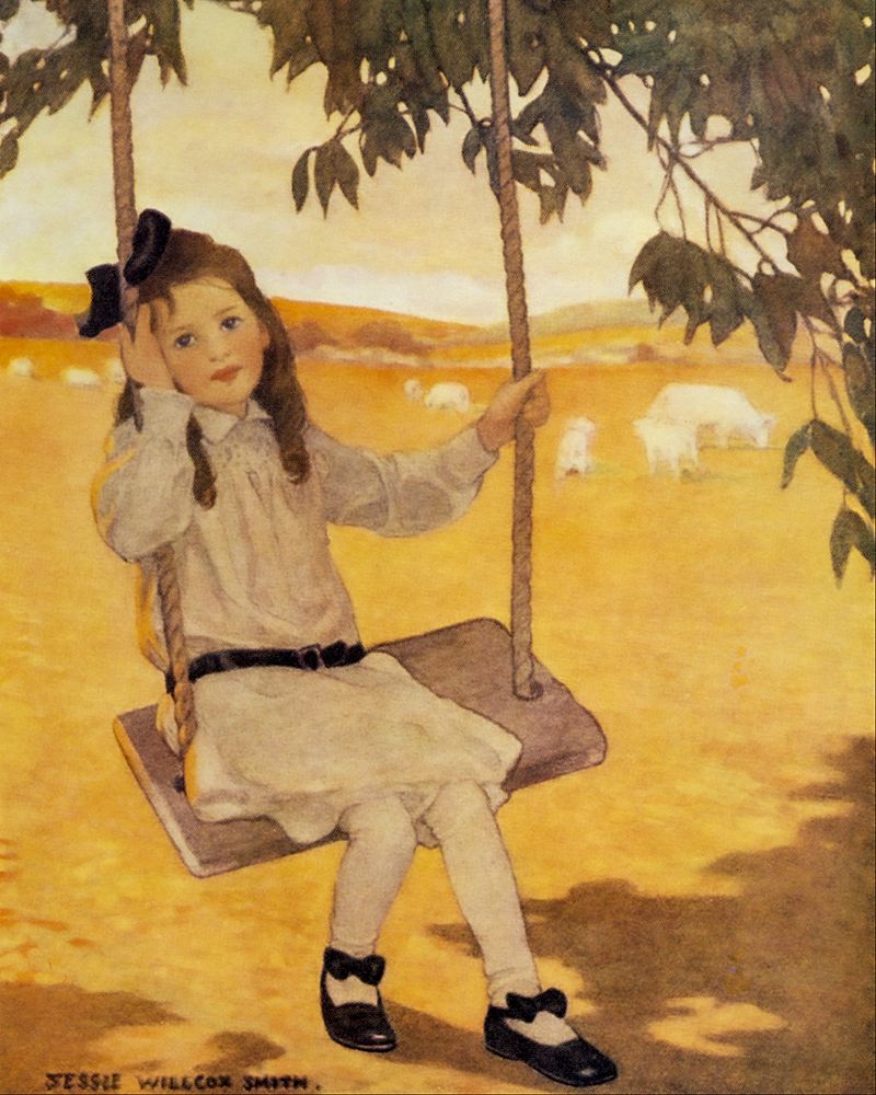 A Childs Book of Old Verses 1910 - On the Swing art print by Jessie Willcox Smith for $57.95 CAD