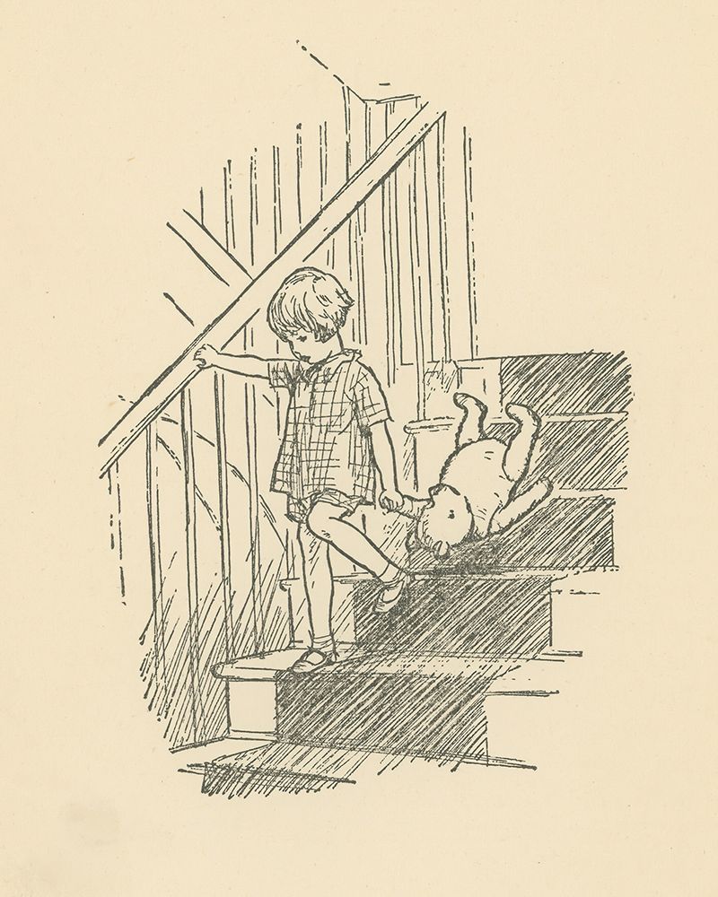 Winnie-the-Pooh 1926 - Down the Stairs art print by Ernest H Shepard for $57.95 CAD