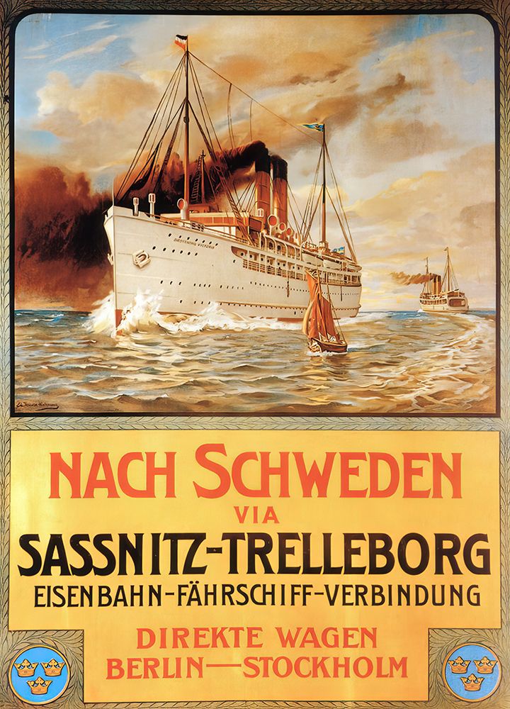 Germany Sassnitz Trelleborg Vintage Shipping Travel Poster art print by Vintage Travel Poster for $57.95 CAD