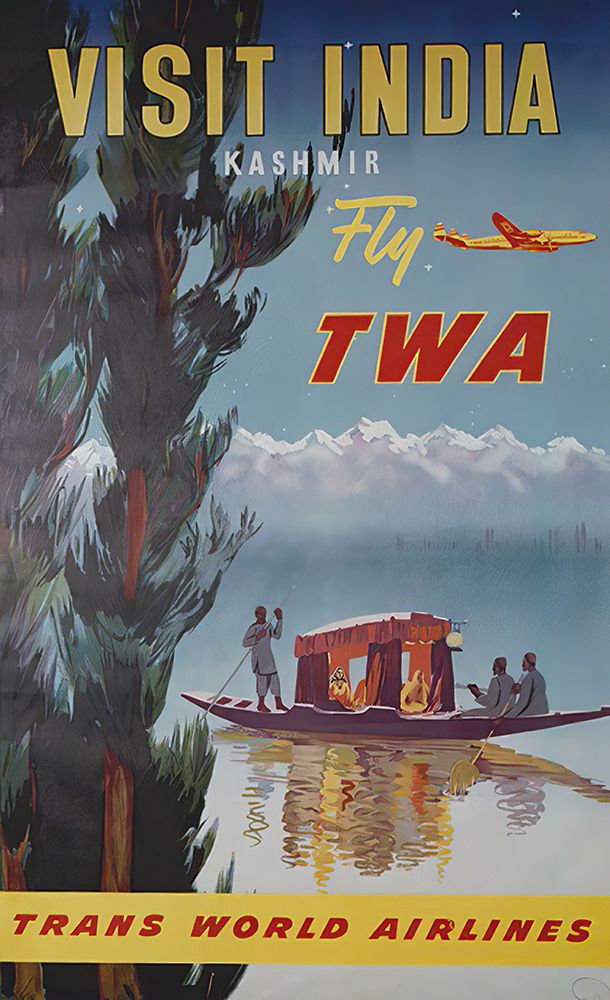 India Kashmir Mid Century Vintage Air Travel Poster art print by Vintage Travel Poster for $57.95 CAD