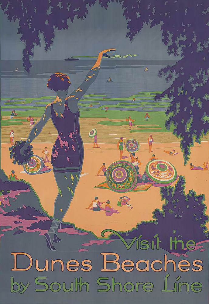 Indiana The Dunes Beaches Vintage Rail Travel Poster art print by Vintage Travel Poster for $57.95 CAD