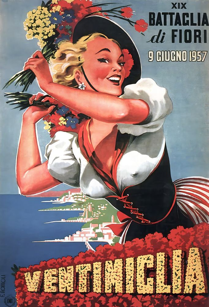 Italy Ventimiglia Vintage Travel Poster 1957 art print by Vintage Travel Poster for $57.95 CAD