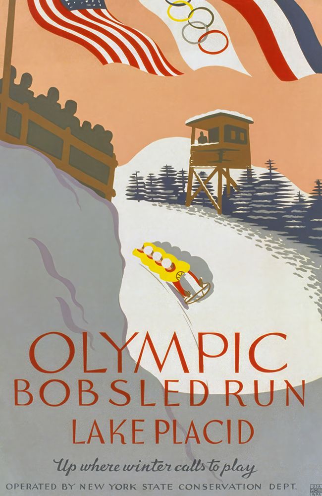 Lake Placid Olympic Bobsled Vintage Travel Poster art print by Vintage Travel Poster for $57.95 CAD