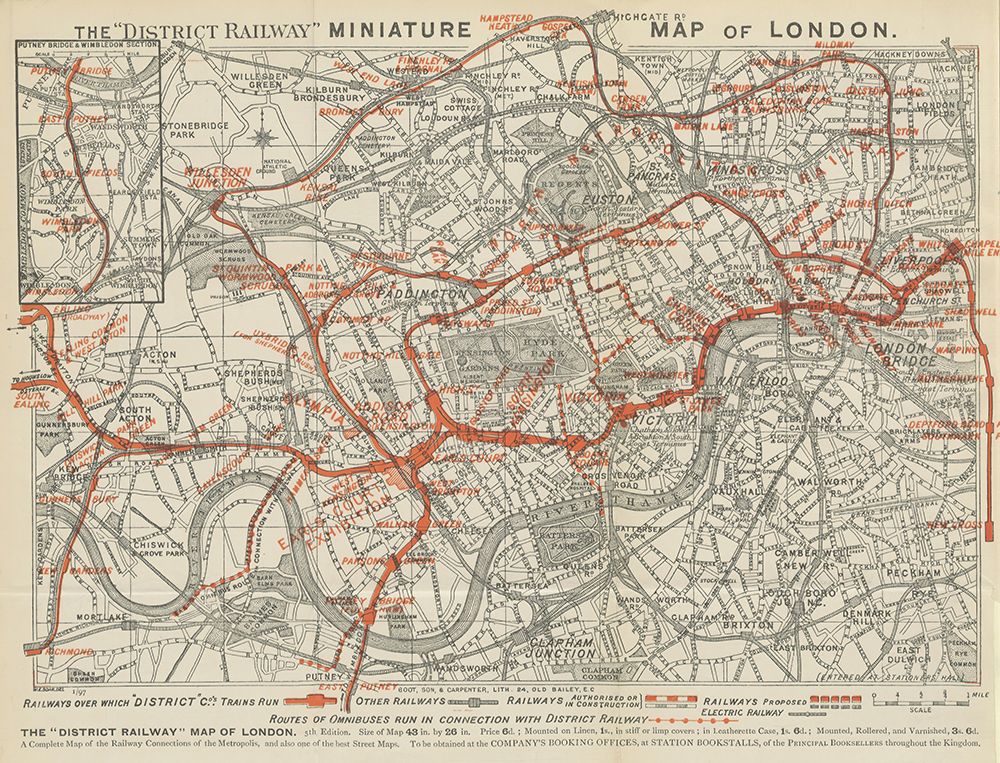 London Map of Londons District Railway from Cooks Handbook for London 1897 art print by Vintage Travel Poster for $57.95 CAD