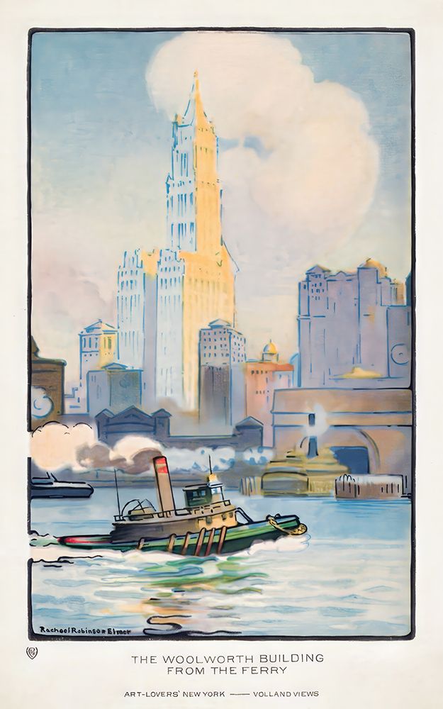 New York The Woolworth Building from the Ferry 1914 by Rachael Robinson Elmer art print by Vintage Travel Poster for $57.95 CAD