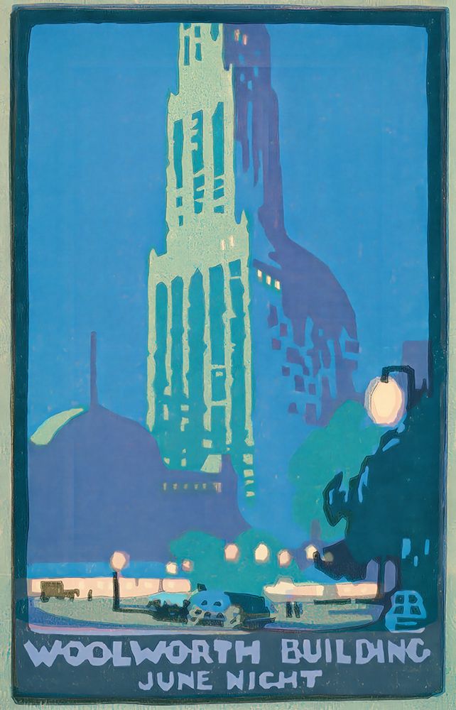 New York Woolworth Building June Night 1916 by Rachael Robinson Elmer art print by Vintage Travel Poster for $57.95 CAD