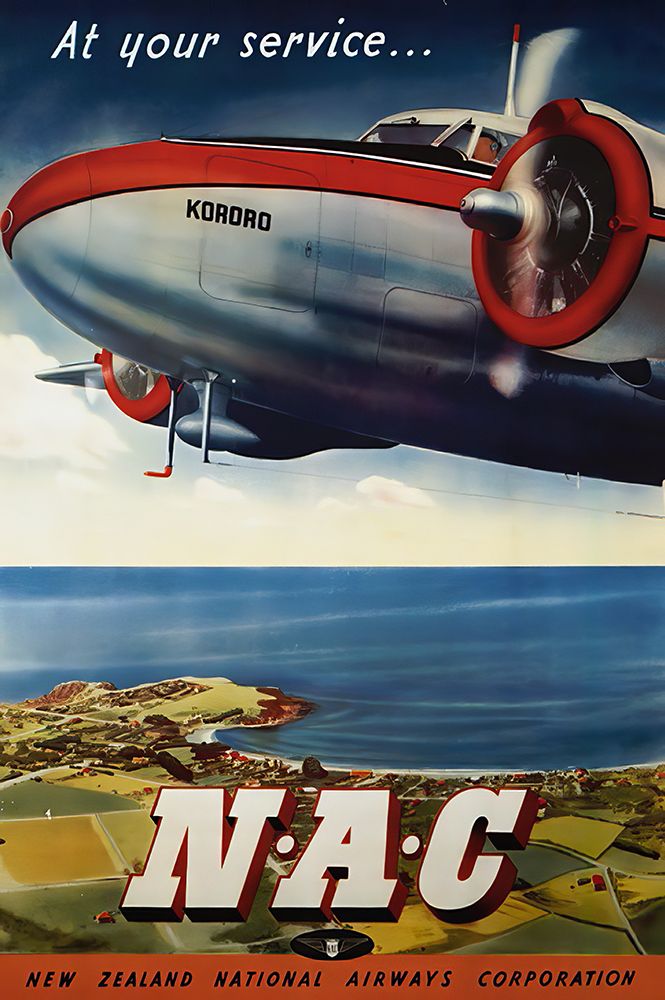 New Zealand Kororo NAC Vintage Airline Travel Poster art print by Vintage Travel Poster for $57.95 CAD