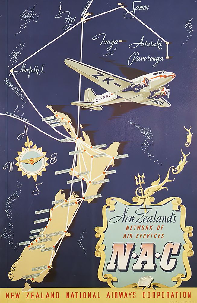 New Zealand NAC Vintage Air Travel Poster art print by Vintage Travel Poster for $57.95 CAD