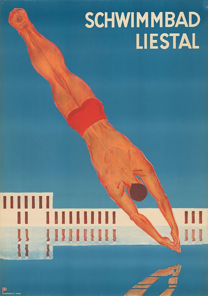 Switzerland, the Liestal swimming pool 1934 by Otto Plattner art print by Vintage Travel Poster for $57.95 CAD