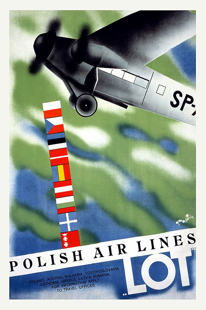 Poland LOT Airlines Vintage Travel Poster circa 1930 art print by Vintage Travel Poster for $57.95 CAD