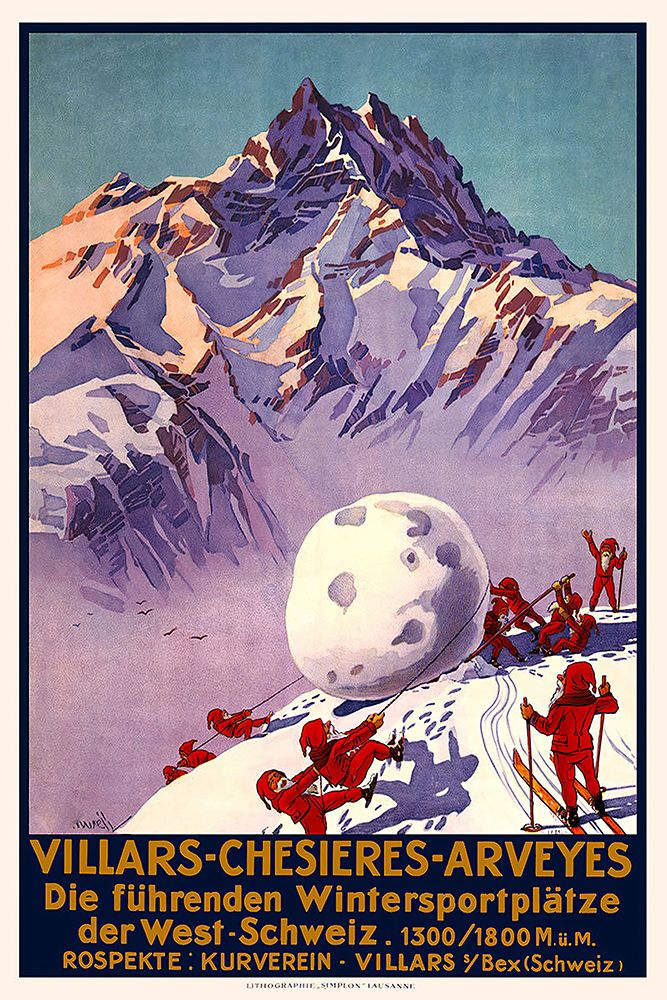 Switzerland Elves Skiing Vintage Travel art print by Vintage Travel Poster for $57.95 CAD