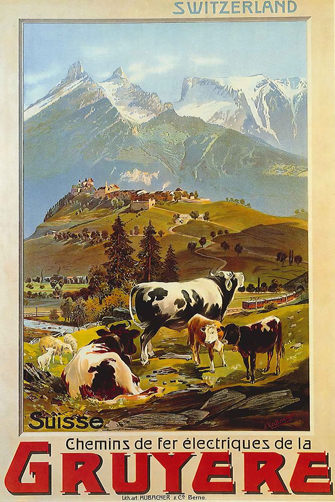 Switzerland Gruyere Vintage Travel Poster art print by Vintage Travel Poster for $57.95 CAD