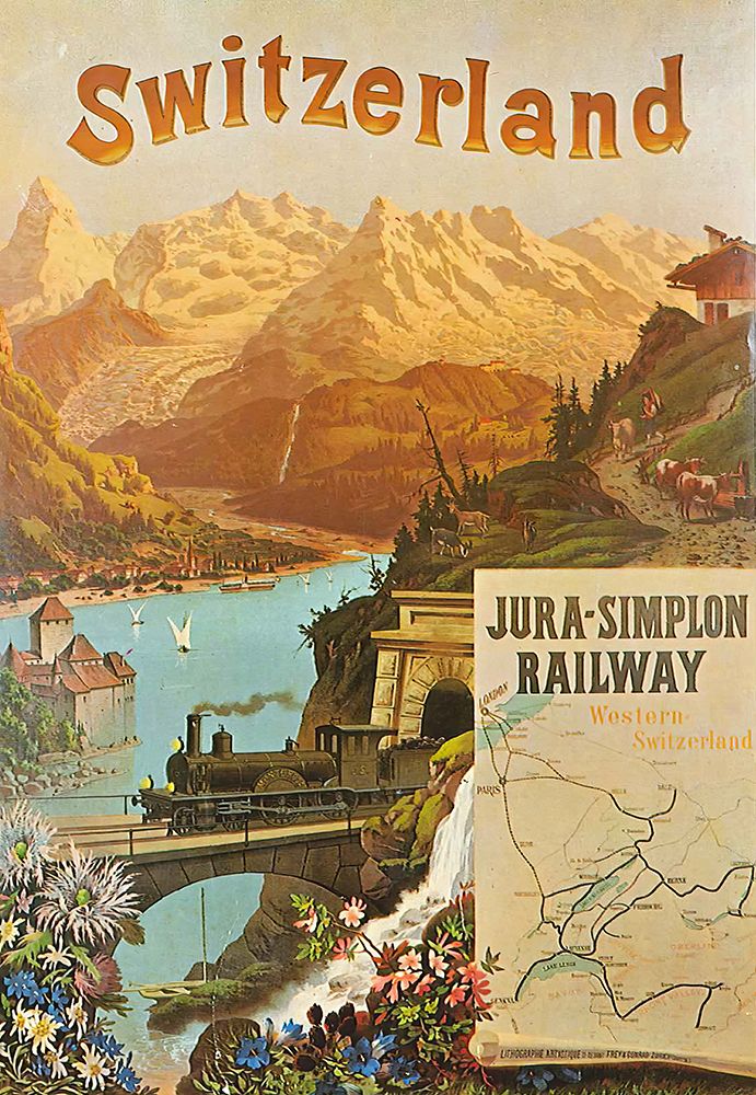 Switzerland Jura Simplon Vintage Rail Travel Poster art print by Vintage Travel Poster for $57.95 CAD