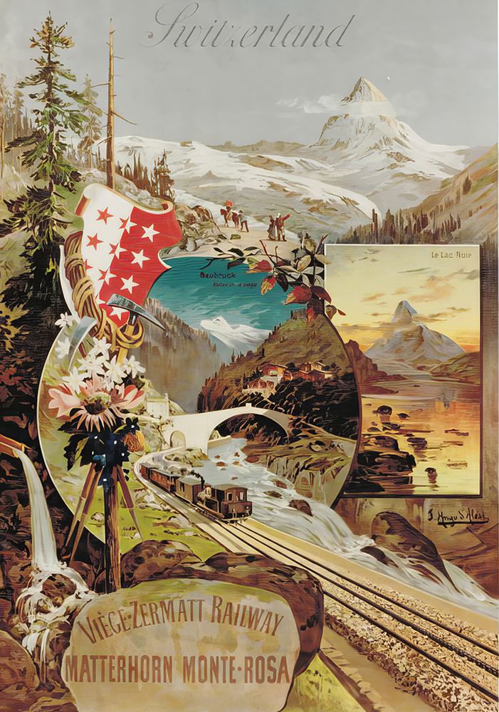 Switzerland Viege Zermatt Railway Vintage Travel Poster art print by Vintage Travel Poster for $57.95 CAD