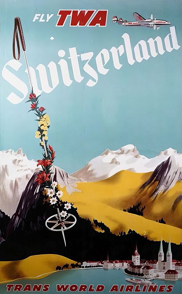 Switzerland Vintage Airline Travel Poster art print by Vintage Travel Poster for $57.95 CAD