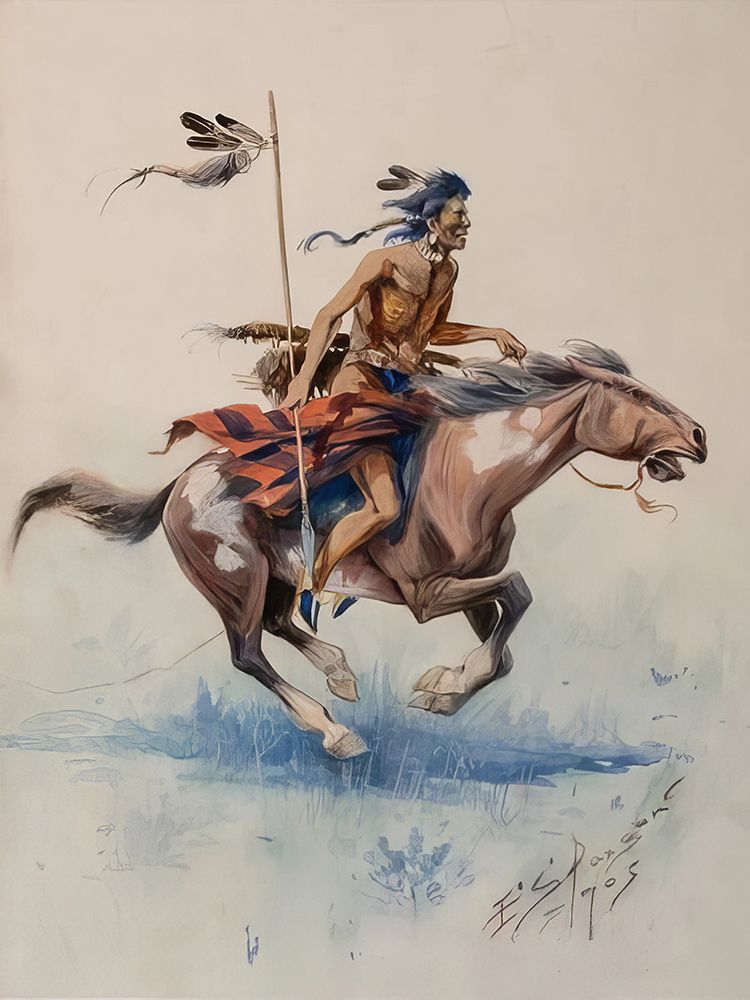 Indian Brave on Horse 1905 art print by Edgar Samuel Paxson for $57.95 CAD