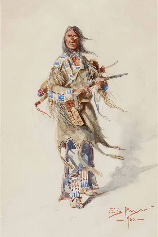 Indian Warrior art print by Edgar Samuel Paxson for $57.95 CAD