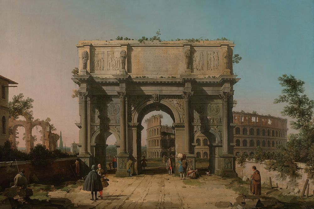 View of the Arch of Constantine with the Colosseum art print by Canaletto for $57.95 CAD