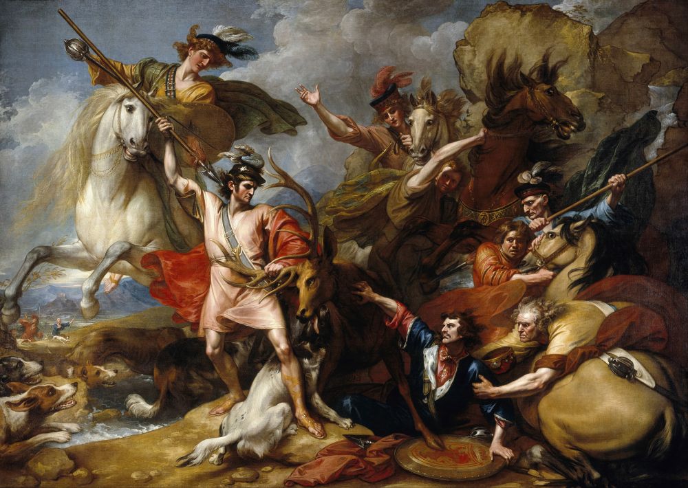 Alexander III of Scotland Rescued from the Fury of a Stag art print by Benjamin West for $57.95 CAD