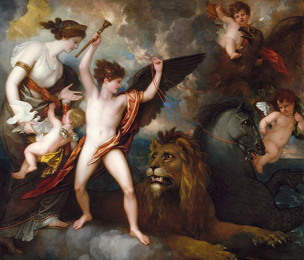 Omnia Vincit Amor, Or The Power of Love in The Three Elements 1809 art print by Benjamin West for $57.95 CAD