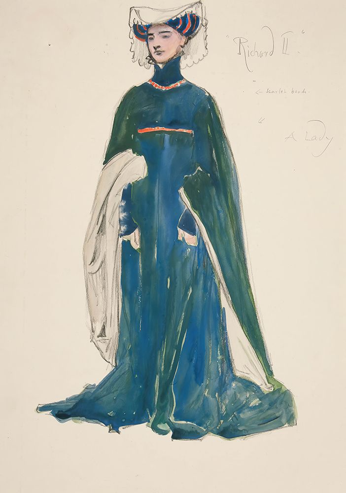 A Lady, costume sketch for Henry Irvings Planned Production of King Richard II Blue art print by Edwin Austin Abbey for $57.95 CAD