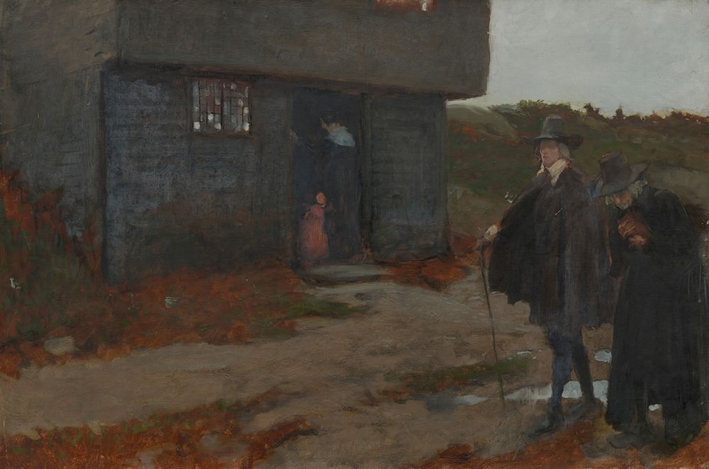 At the Cottage Door 17th Century New England Scene art print by Edwin Austin Abbey for $57.95 CAD