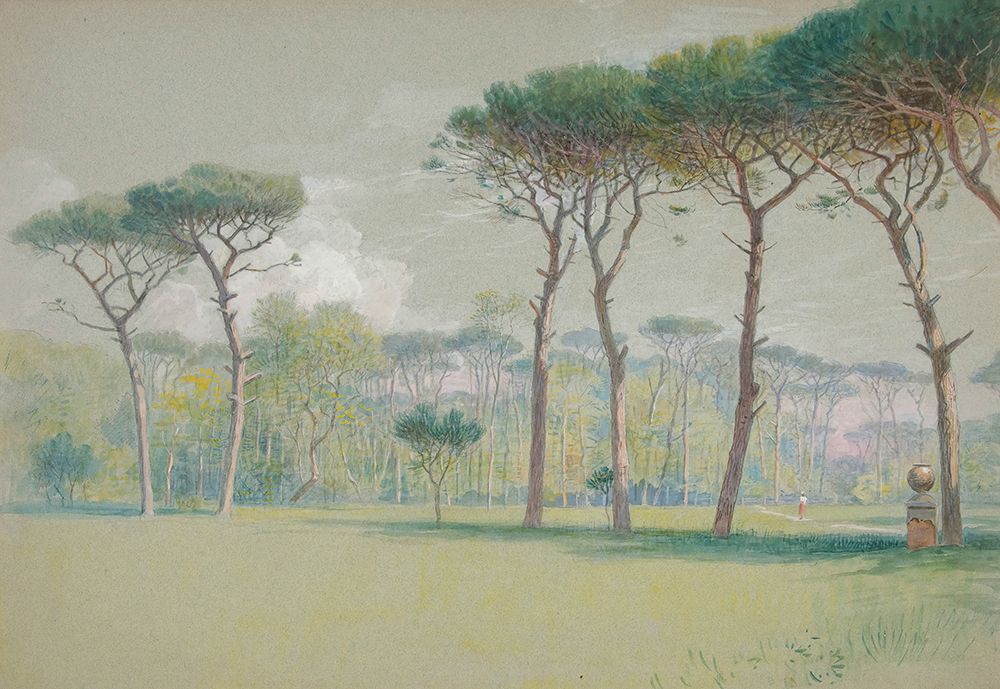 Castel Fusano, Landscape vast lawn and trees art print by Edwin Austin Abbey for $57.95 CAD