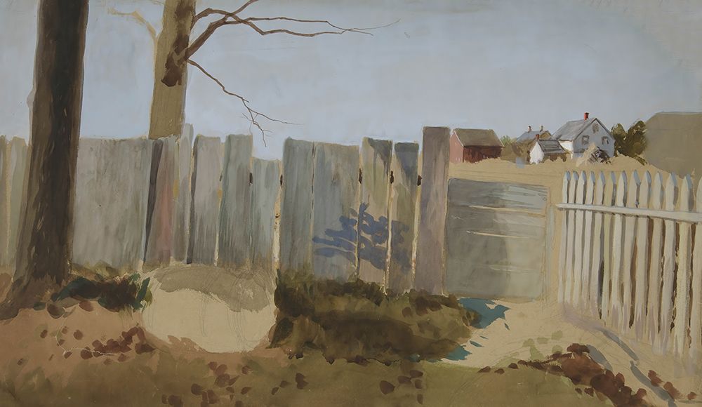 Country scene fence, field, farmhouse in distance art print by Edwin Austin Abbey for $57.95 CAD