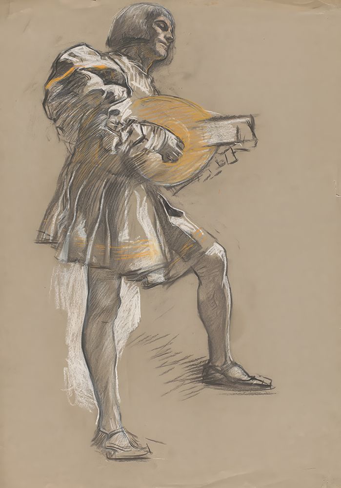 Figure with mandolin in mediaeval costume art print by Edwin Austin Abbey for $57.95 CAD