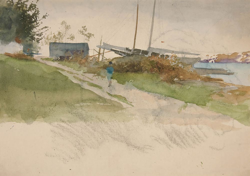Landscape with figure walking along a path, water in distance art print by Edwin Austin Abbey for $57.95 CAD