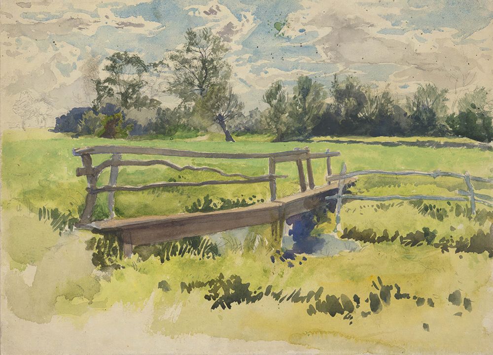 Landscape, marsh and bridge art print by Edwin Austin Abbey for $57.95 CAD