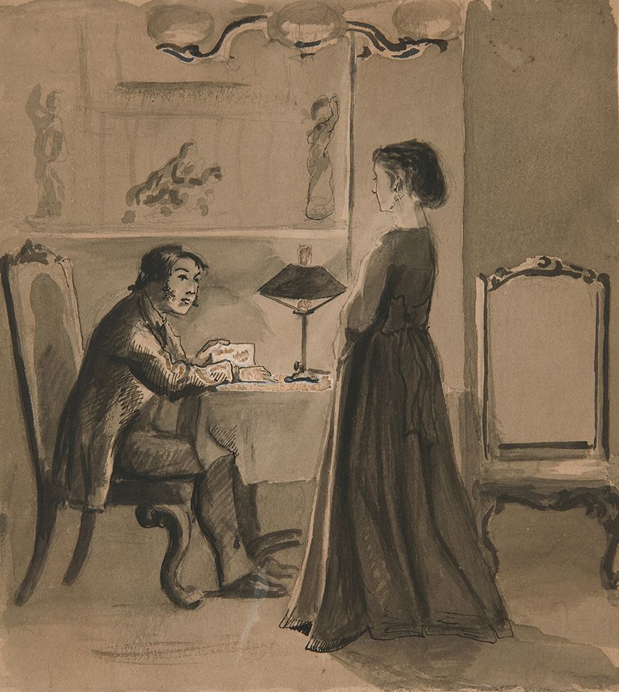 Man and woman in an interior art print by Edwin Austin Abbey for $57.95 CAD